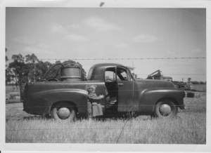 Roslyn near ute at haymaking time